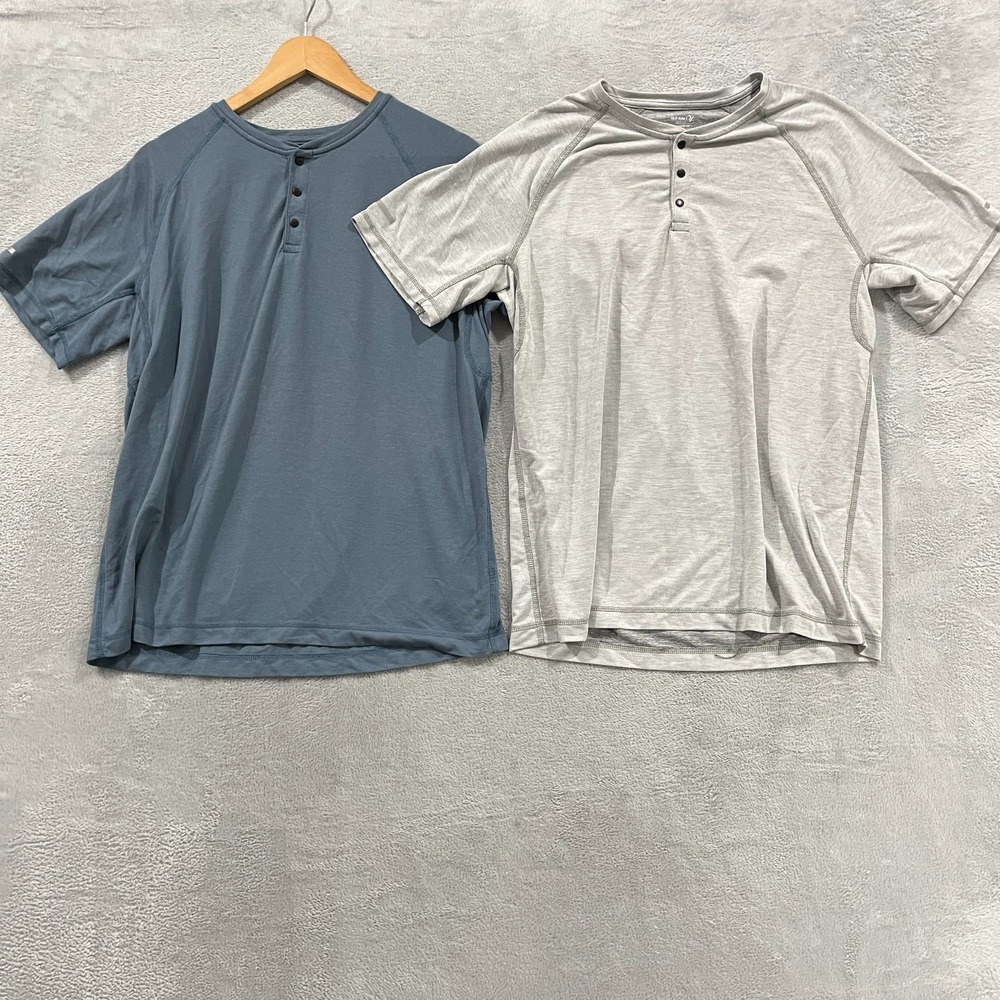 Old Navy Active Henley Shirt Mens L Gray Blue Seamless Moisture Wicking Lot Of 2